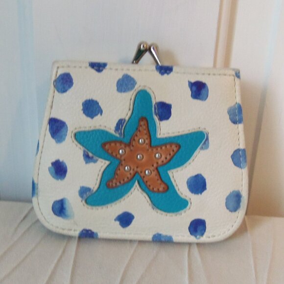 Brighton Blue Water French Kiss Wallet White Blue Starfish - Picture 1 of 9